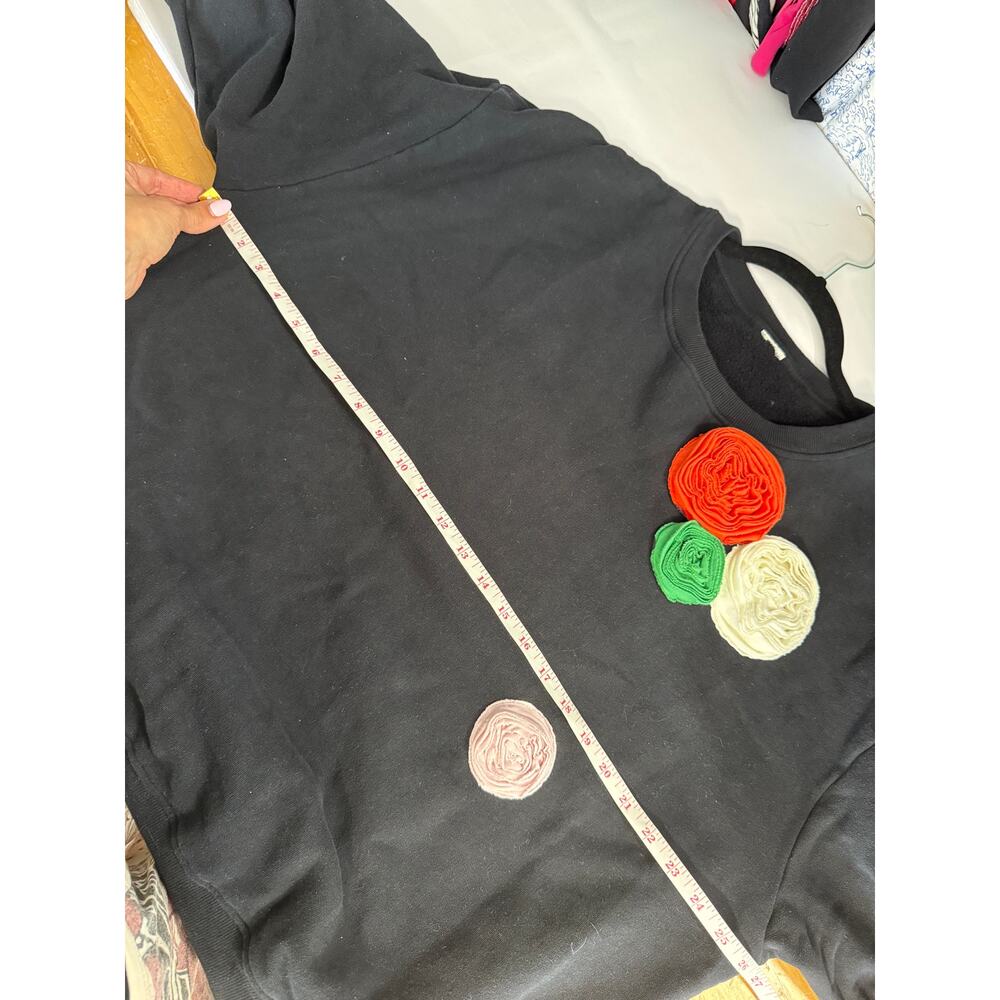 Kule Pauline Flower Sweatshirt Crew Neck Rosette Black Red Green Pink Large XL - Picture 2 of 9